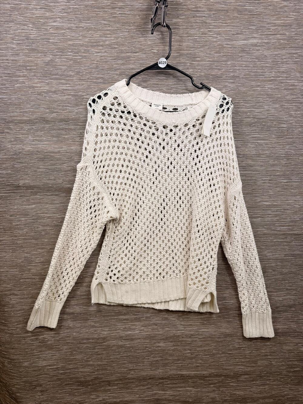Abercrombie & Fitch Sweater Womens L White Open Crochet Pullover Sheer Cotton